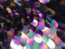 Jumbo Oval Sequins - Silver/ Blue/ Purple Iridescent - Large Oval Sequins Paillette on Mesh By Yard
