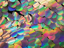 Jumbo Oval Sequins - Silver Iridescent  - Large Oval Sequins Paillette on Mesh By Yard