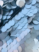 Circle Jumbo Paillette Sequins - Matte Silver - Big Circle Hanging Sequins Design Fabric By Yard