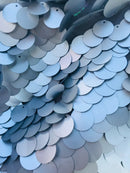 Circle Jumbo Paillette Sequins - Matte Silver - Big Circle Hanging Sequins Design Fabric By Yard