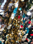 Circle Jumbo Paillette Sequins - Gold Iridescent - Big Circle Hanging Sequins Design Fabric By Yard