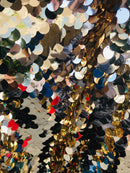 Circle Jumbo Paillette Sequins - Gold Iridescent - Big Circle Hanging Sequins Design Fabric By Yard