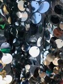 Circle Jumbo Paillette Sequins - Silver - Big Circle Hanging Sequins Design Fabric By Yard