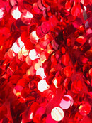 Jumbo Paillette Sequins - Red - Big Circle Hanging Sequins Design Fabric By Yard