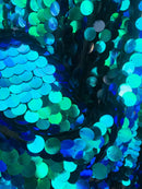 Circle Jumbo Paillette Sequins - Iridescent Blue/Green - Big Circle Hanging Sequins Design Fabric By Yard