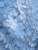 Jumbo Paillette Sequins - Matte White - Big Circle Hanging Sequins Design Fabric By Yard