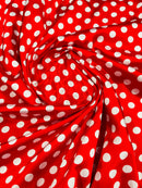 Polka Dot Satin Fabric - White on Red - 3/4" Inch Soft Silky Satin Polka Dot Fabric Sold By Yard