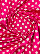 Polka Dot Satin Fabric - White on Hot Pink -  3/4" Inch Soft Silky Satin Polka Dot Fabric Sold By Yard
