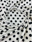 Polka Dot Satin Fabric - Black on White -  3/4" Inch Soft Silky Satin Polka Dot Fabric Sold By Yard