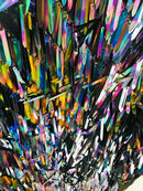 Sword Shaped Sequins - Black Iridescent - Hanging Iridescent Sequins On Mesh Fabric By Yard