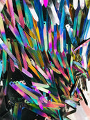 Sword Shaped Sequins - Black Iridescent - Hanging Iridescent Sequins On Mesh Fabric By Yard