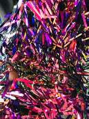 Sword Shaped Sequins - Purple Iridescent - Hanging Iridescent Sequins On Mesh Fabric By Yard