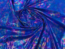 Polka Dot Spandex Foil Fabric - Rainbow on Royal Blue - Polka Dot Design on Stretch Fabric By Yard