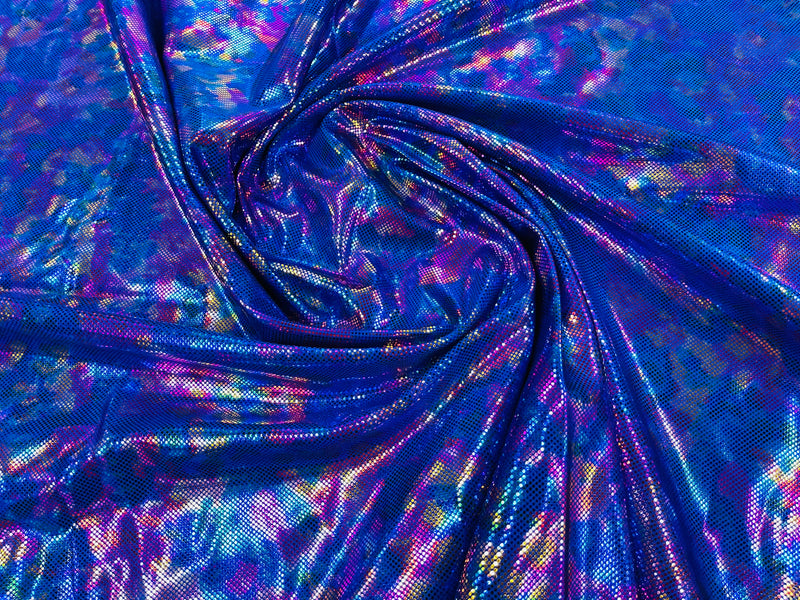 Polka Dot Spandex Foil Fabric - Rainbow on Royal Blue - Polka Dot Design on Stretch Fabric By Yard