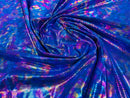 Polka Dot Spandex Foil Fabric - Rainbow on Royal Blue - Polka Dot Design on Stretch Fabric By Yard