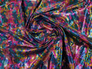 Polka Dot Spandex Foil Fabric - Rainbow on Black - Polka Dot Design on Stretch Fabric By Yard
