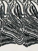 Leaf Pattern Fancy Fabric - Black - Embroidered Pattern on Lace Mesh Sold By Yard