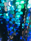 Circle Jumbo Paillette Sequins - Iridescent Blue/Green - Big Circle Hanging Sequins Design Fabric By Yard