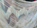 Fringe Sequins Design - Iridescent Aqua / White - Fringe Design Embroidered on a  4 Way Stretch Lace Mesh (Pick A Size)