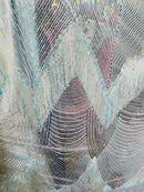 Fringe Sequins Design - Iridescent Aqua / White - Fringe Design Embroidered on a  4 Way Stretch Lace Mesh (Pick A Size)