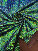 Milliskin Mini Glitz Sequins - Iridescent Green - 4 Way Stretch Milliskin Stretch Spandex Fabric Sold By Yard