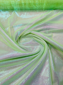 Crushed Sheer Organza - Iridescent Lime Green - 45" Organza Fabric for Fashion, Crafts, Decorations By Yard
