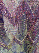 Fringe Sequins Design - Iridescent Purple - Fringe Design Embroidered on a  4 Way Stretch Lace Mesh (Pick A Size)