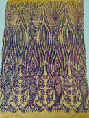 Paisley Lines Sequin Fabric - Iridescent Purple on Skin - 4 Way Stretch Fancy Fabric By The Yard