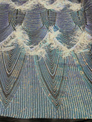 Fringe Sequins Design - Iridescent Unicorn - Fringe Design Embroidered on a  4 Way Stretch Lace Mesh (Pick A Size)