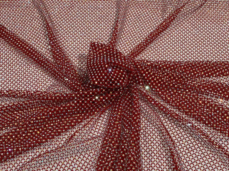 Fishnet Silver Rhinestones Fabric - Hot Pink - Spandex Fabric Fish Net