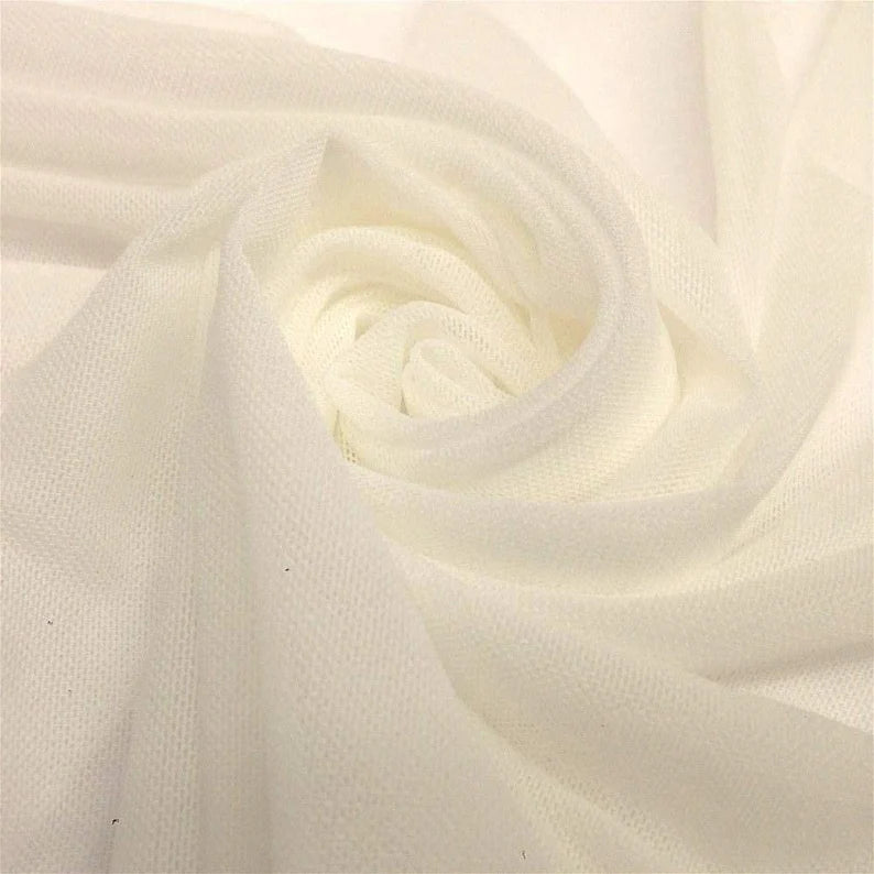 Power Mesh Fabric - Ivory - Nylon Lycra Spandex 4 Way Stretch Fabric 58"/60" By Yard