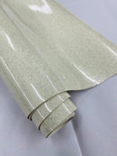 Metallic Glitter Vinyl Fabric - Ivory - Faux Leather Sparkle Glitter Fabric - 54" Sold By The Yard