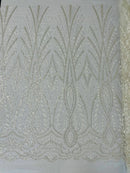 Wedding Beaded Fabric - Ivory - Embroidered Fancy Fashion Pattern Fabric Sold By Yard