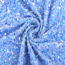 Iridescent Clear/Blue Sequins on Light Blue Stretch Velvet 2-way Stretch 58/60”By The Yard