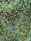 Iridescent Clear Sequins on Olive Stretch Velvet 2-way Stretch 58/60”By The Yard