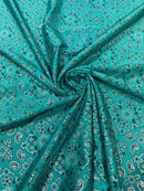 Bandana Spandex Print Fabrics - Jade - Bandana Design Stretch Spandex Fabric By Yard