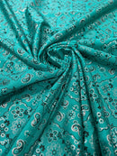 Bandana Spandex Print Fabrics - Jade - Bandana Design Stretch Spandex Fabric By Yard