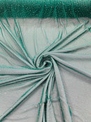 Power Mesh Polyester Rhinestones Fabric - Kelly Green - 4 Way Stretch Mesh Fabric Sold by Yard