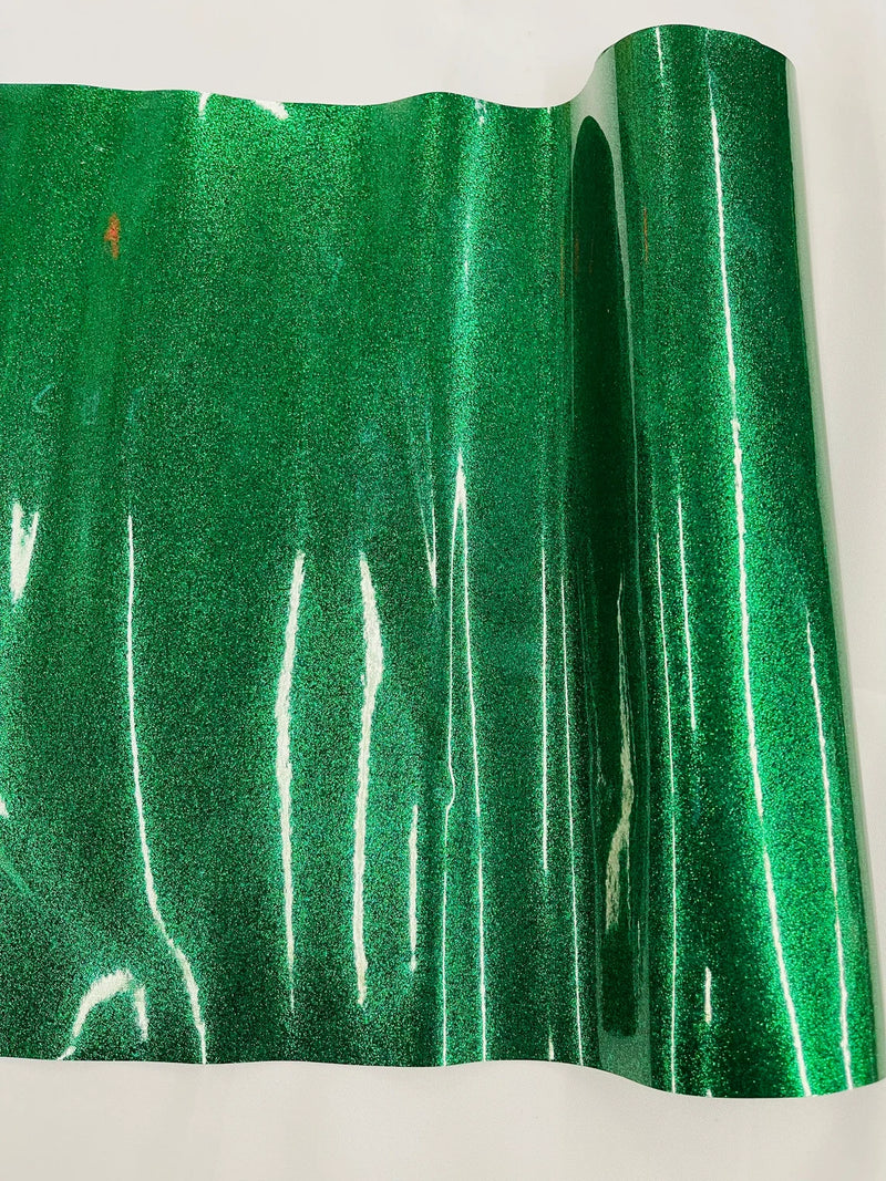 Metallic Glitter Vinyl Fabric - Kelly Green - Faux Leather Sparkle Glitter Fabric - 54" Sold By The Yard