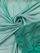 Power Mesh Polyester Rhinestones Fabric - Kelly Green - 4 Way Stretch Mesh Fabric Sold by Yard