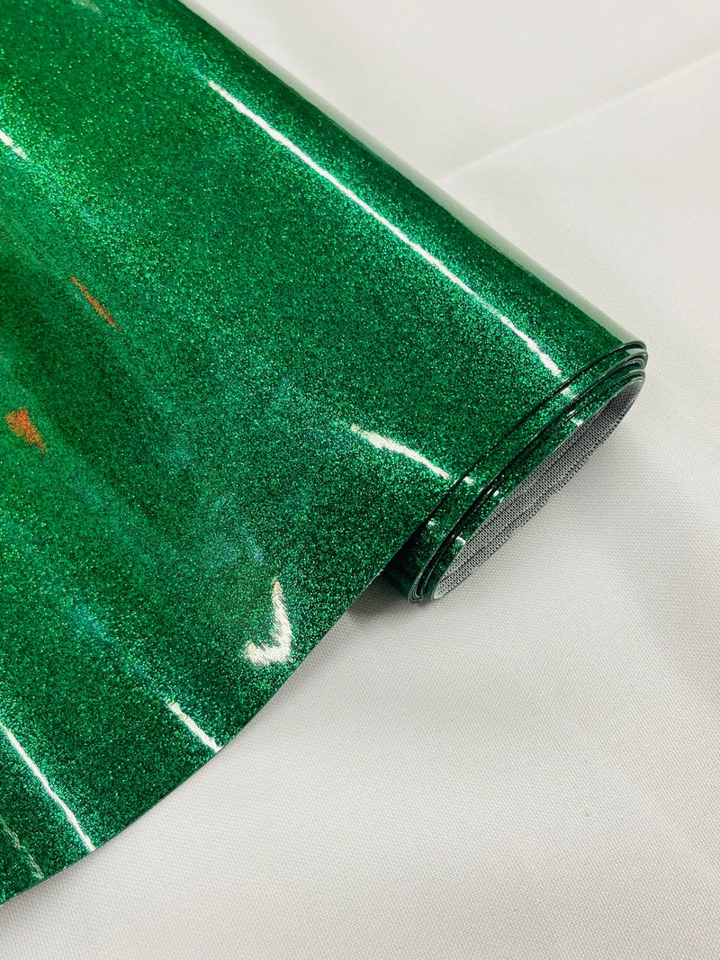 Metallic Glitter Vinyl Fabric - Kelly Green - Faux Leather Sparkle Glitter Fabric - 54" Sold By The Yard