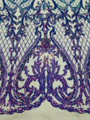 Heart Shape Sequins Fabric - Lavender - 4 Way Stretch Sequins Damask Fabric By Yard