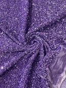 58/60" Velvet Sequins Stretch Fabric - Lavender - Velvet Sequins 2 Way Stretch Sold By Yard