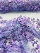 3D Rose Plant Fabric - Lavender - Embroidered Flower Design Rose Fabric Sold by Yard