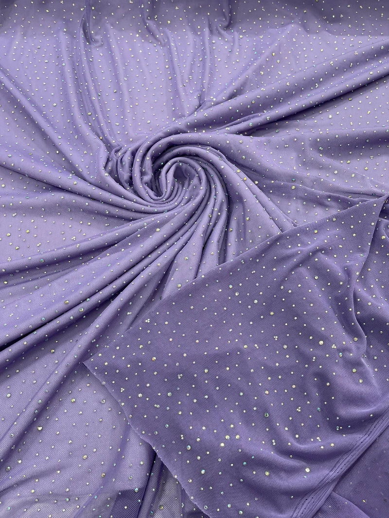 Power Mesh Polyester Rhinestones Fabric - Lavender - 4 Way Stretch