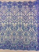 Damask Fancy Pattern Fabric - Lavender Iridescent - 4 Way Stretch Sequins Prom Design By Yard