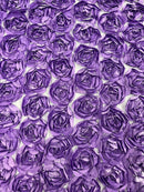 Rosette Fabric with 3D Roses on High Quality Mesh Fabric ( Choose The Color )