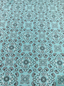 Bandana Spandex Print Fabrics - Light Aqua - Bandana Design Stretch Spandex Fabric By Yard