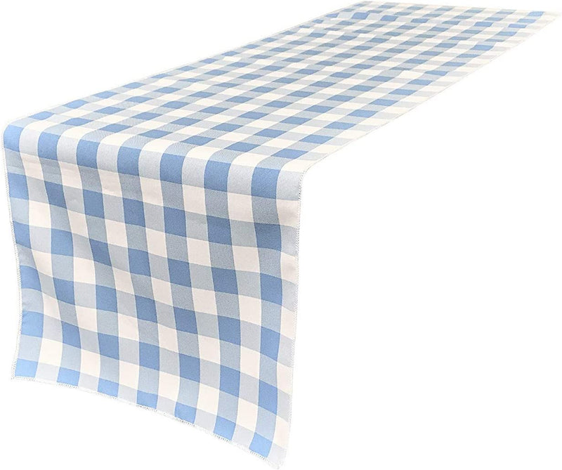 12" Checkered Table Runner - Light Blue / White - Plaid Polyester Poplin Checkered Table Runner