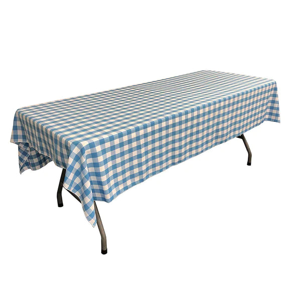 60" Checkered Tablecloth - Light Blue / White - Linen Checkered Rectangular Tablecloth (Pick Size)